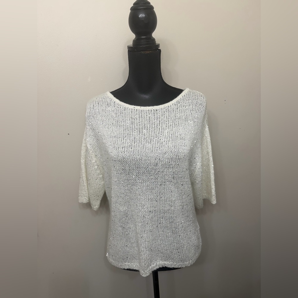 Kenneth Cole Women’s White Sequin Scoop-Neck Knit Top S/P